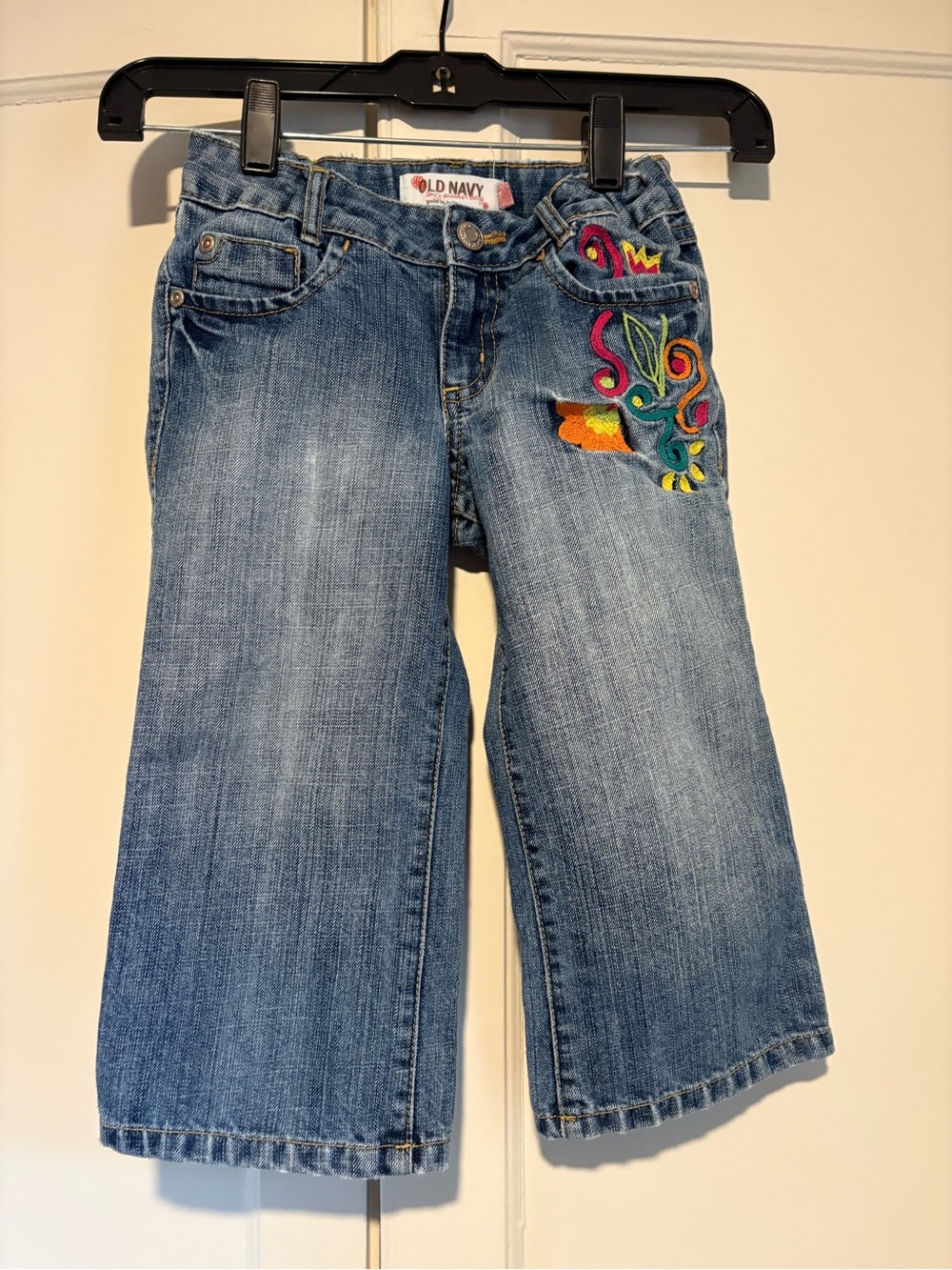 Vintage Old Navy Girls Embroidered Wide Leg Jeans